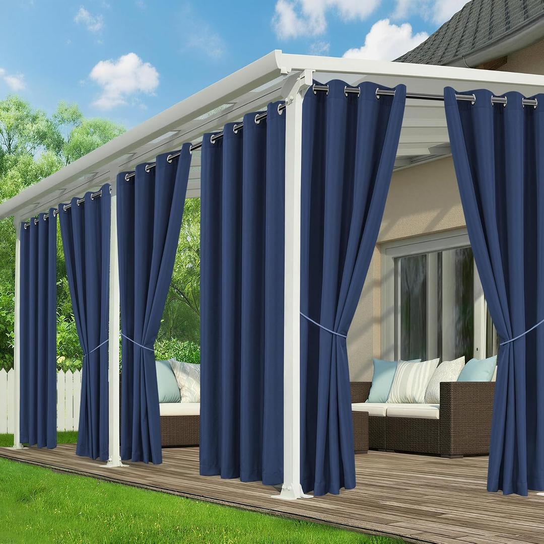 Patio Curtains Outdoor Waterproof - 6 Panels Privacy Weatherproof Outside Curtains with Grommets for Pergola, Gazebo, Porch, Cabana, Balcony, 54 x 95 Inch, Navy
