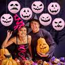 Riakrum 20 Pcs 8 Inch Pink Halloween Paper Lanterns Bulk Pink Jack-o'-Lantern Hanging Lanterns Halloween Pumpkin Decoration for Holiday Spooky Party Indoor Outdoor Decor
