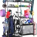PLKOW Golf Storage Ball Rack Garage Organizer, 2 Golf Bag Organizer and Other Sports Equipment Organizer for Garage, Extra Large Size Sports Storage Rack for Garage (Black, 66.3"Lx15.7"Wx66.1"H)