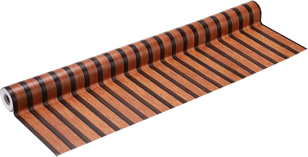 uxcell Wood Panel Wallpaper 31.5x394 PVC Countertop Contact 3D Brown Black