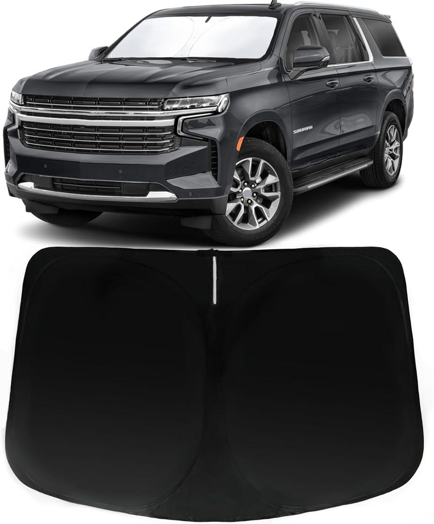 Windshield Sun Shade for Chevy Chevrolet Suburban 2021-2024, Car Front Window Sunshade with 240T Sun Visor Protector Blocks UV Rays Heat Sun Shield Accessories