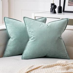 MIULEE Blue Grey Decorative Velvet Throw Pillow Covers Soft Pillow Covers Soild Square Eruo Sham Cushion Case for Sofa Bedroom 24x24 Inch 60x60 cm