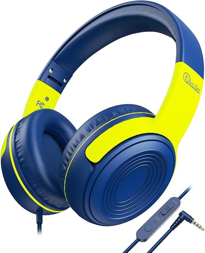 ELECDER Kids Headphones, S8 Wired Headphones for Kids with Microphone for Boys Girls, Adjustable 85dB/94dB Volume Limited (Navy/Blue)
