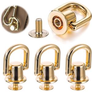 Qianyu 4 PCS D Rings for Purse Stud Screw Ball Studs Rivets Post Head Buttons 360 Degree Rotatable Craft Accessories Metal Bag Hardware Crossbody Conversion Kit for Leather Purse Straps Handbag DIY