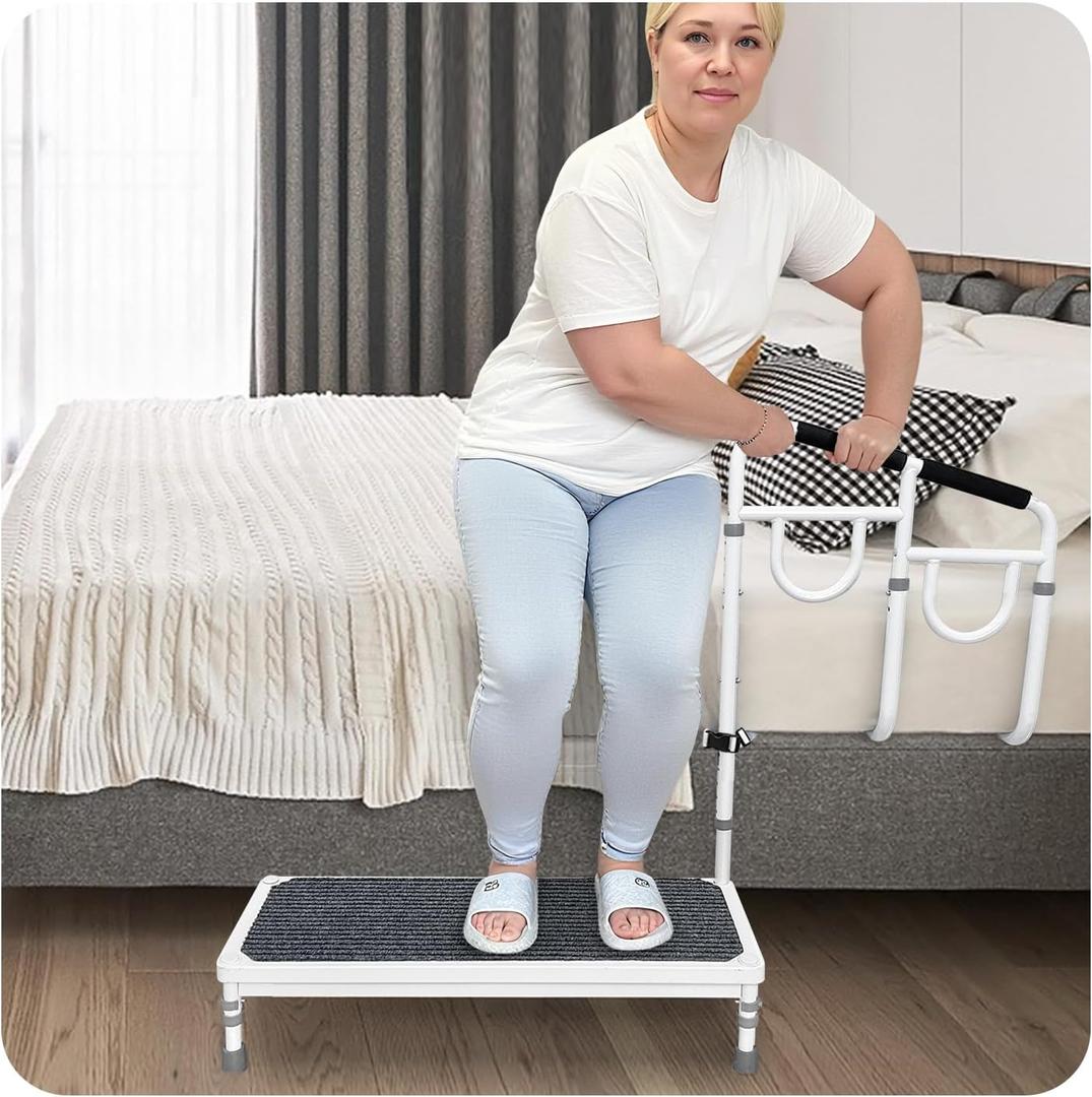 Bed Step Stool with Rail for High Beds - Adults & Elderly Assist Step Up Foot Stool with Handle - 400lb