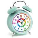 Peakeep Loud Analog Alarm Clock for Kids Learning Telling Time Teaching, 4.5" Twin Bell Alarm Clock Battery Operated for Heavy Sleepers Teenagers Kids(Aqua)