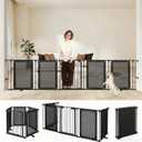 Dog Gate Foldable Pet Playpen Extra Wide 29"-126", Auto Close Pet Gate Dog Fence Pressure Mounted Walk Through Swing Safety Pet Fence Indoor Puppy Date for Stairs, 29" Height-5 Panels, Black