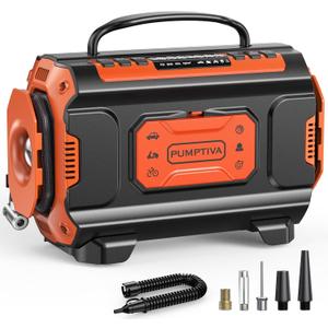 Tire Inflator Portable Air Compressor, 12V DC 110V AC Car Tire Pump, Air Mattress Pump with Inflation & Deflation Mode, Dual Powerful Motors Air Pump for Car, Bicycle, Air Mattress (Orange)