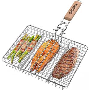 ORDORA Grill Basket, Fish Griling Rack, Rustproof Stainless Steel BBQ Grilling Basket for Meat,Steak etc, Grill Accessories,Grilling Gifts for Men Dad