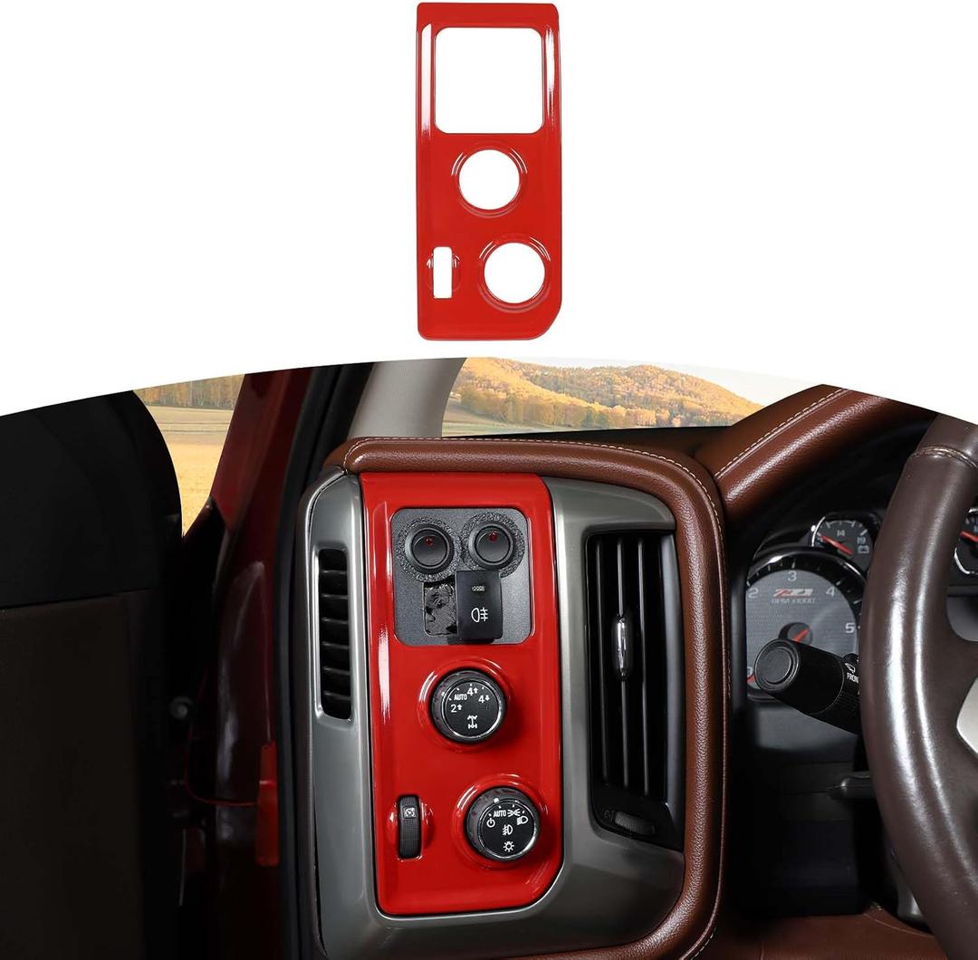RT-TCZ for Silverado Headlight Switch Panel Trim Cover Red for GMC Sierra Chevy Silverado 2014-2018 Red Interior Accessories