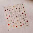 2 x Red Heart Nail Art Stickers 5D Embossed Gold Nail Decals Self-Adhesive Moon Star Nail Stickers Golden Nail Supply DIY Manicure Decoration for Women (1 Sheet)