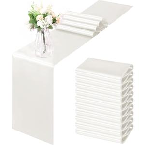 Horbaunal 12 Pack Ivory Satin Table Runner 12 x 108 Inch, Smooth Table Runners for Wedding Banquets, Birthday Party