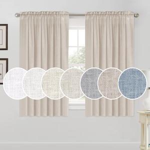 PrinceDeco Linen Curtains 63 Inches Length for Living Room Thick Linen Burlap Rod Pocket Light Filtering Window Drapes for Bedroom Curtains 2 Panels(Angora, 52" W x 63" L)