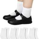 Shyyween 4 Pairs Girls White Ruffle Socks Kids Cotton School Uniform Dress Socks Crew Ankle Size 4-12 Years (White)