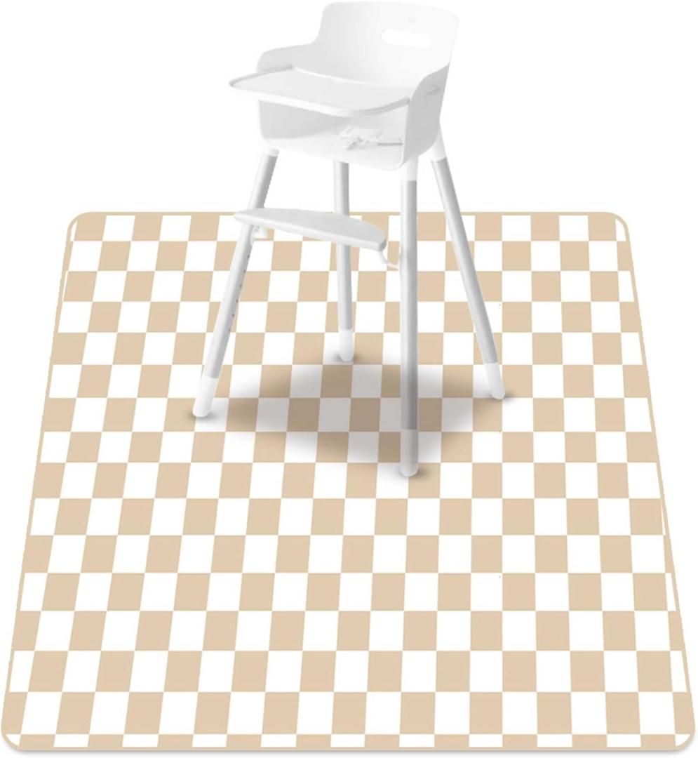 Baby Splat Mat for Under High Chair, 51 x 51 Inch Wipeable Splash MatFloor ProtectorWipe-Clean Tablecloth and Playing Mat (Square)