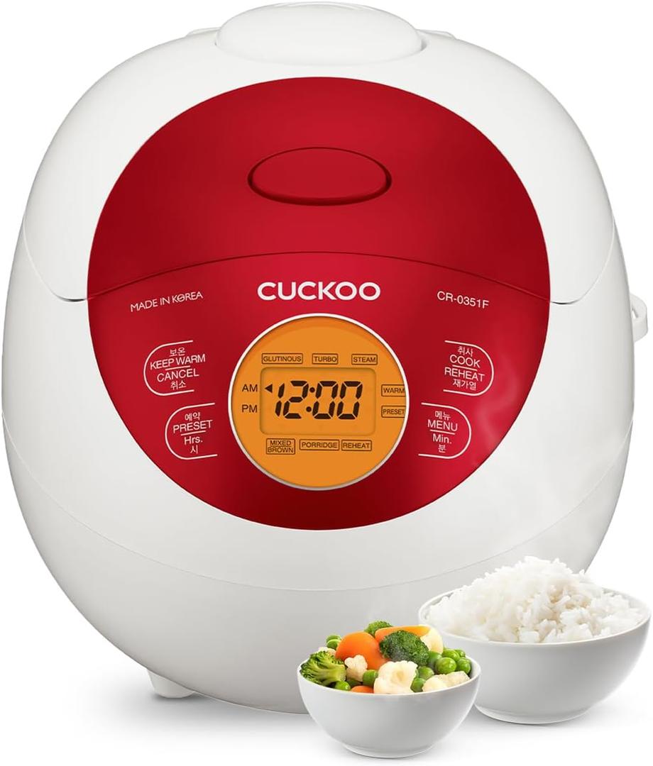 CUCKOO Micom Rice Cooker 3 Cup Uncooked / 6 Cup Cooked, Korean Fuzzy Logic Rice Cooker Small with Delay Timer & Keep Warm Setting, Versatile Food Steamer with Non-Stick Inner Pot, Red (CR-0351F)
