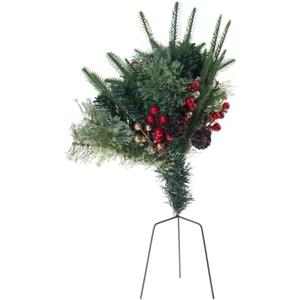 20-Inch Pre-Lit Artificial Christmas Tree, Berry & Pinecone Decor - Battery Operated Urn Filler for Porch, Yard, Tabletop Outdoor Holiday Decoration