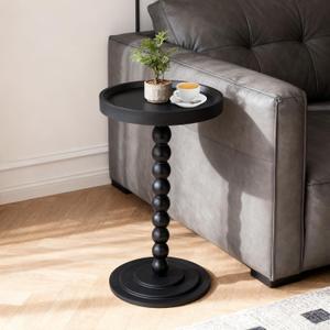 Small Round Side Table, C Table End Tables for Sofa, Sofa Round Tables for Livingroom,Bedroom,Study and Small Spaces (Black)