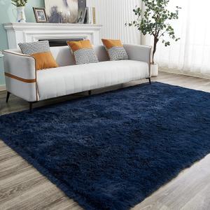YQQRIGRO Area Rugs for Living Room Bedroom, 5x7 Feet Navy Blue Soft Fluffy Shaggy Rug, Large Indoor Floor Carpet for Kids Girls and Boys, Nursery Rooms Home Dorm Decor Aesthetic