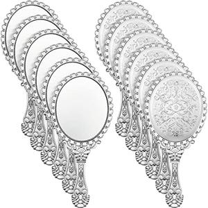 Qunclay Only 8 Pcs Vintage Handheld Mirror, 9.8" L x 4.5" W Small Sliver Embossed Portable Princess Mirror for Classroom Kids Princess Party Favors Travel