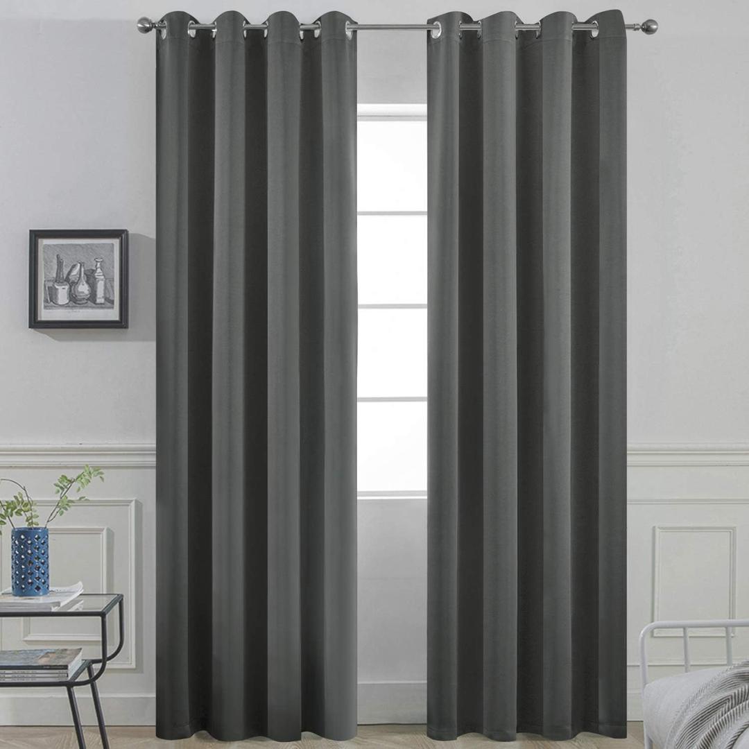 Yakamok Room Darkening Dark Grey Blackout Curtains 84 Inches Long Light Blocking Thermal Insulated Solid Grommet Window Treatment Drapes for Bedroom(One Pair, 52 Inch by 84 Inch)