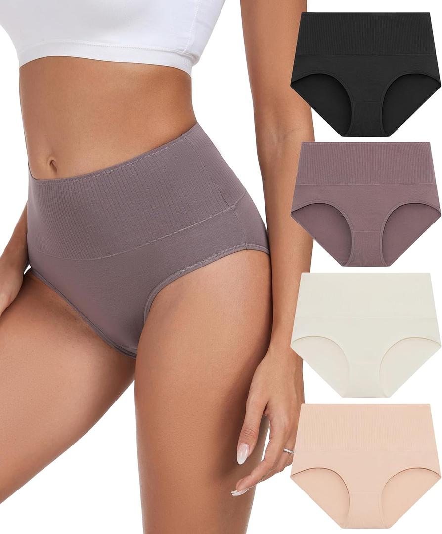ANLIQI Women Underwear Cotton High Waist Tummy Control Panties Full Coverage Briefs Soft Stretch Ladies Breathable Underpants (M)
