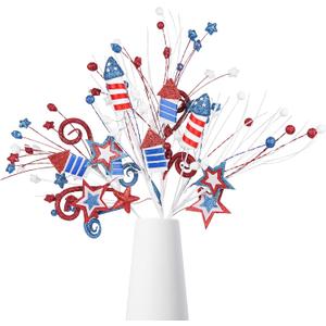 4 PCS 4th of July Patriotic Floral Picks, Red White Blue Star Decorations for Independence Day Centerpieces for Labor Day Decorations Floral Arrangements, USA Table Dcor, Memorial Day, 20 Inch