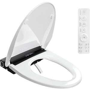 Baotree Electric Toilet Seat, Elongated Smart Heated Toilet Seat with Warm Water & Dryer, Feminine & Child Hip Wash, Wireless Remote, Self-Clean, Stainless Steel Nozzle, Adjustable Water Pressure