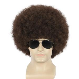 yuehong Short Dark Brown Curly Fluffy Afro Wig 70s80s Disco Fancy Funny Costume Hair Soft Breathable Heat Resistant Synthetic Fibers Daily Party Wig for Unisex