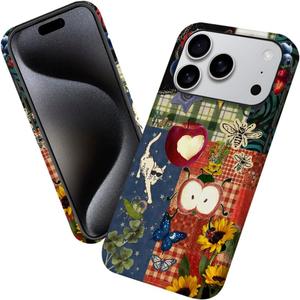 Case for iPhone 17 Pro,Retro Art Collage Patchwork Phone Case Military-Grade Drop Protection Cover for Women Girl - Frosted