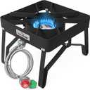 High Pressure Gas Cooker Outdoor Propane Burner with 0-20 PSI Adjustable Regulator and Steel Braided Hose (STEEL) SA1100
