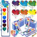 24 Pack Heart Watercolor Paint Set, Water Color Paint Set for Kids, 8 Colors Valentines Watercolor Paints Sets with Card Paintbrush, Washable Paints for Valentines Party Favors Classroom School Gifts