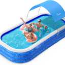 Large Inflatable Swimming Pool with Canopy, 150 x 70 x 20 Full-Sized Inflatable Pool for Kids & Adults, Kiddie Pool with Sun Shade, Blow Up Pool for Backyard, Garden, Age 3+, Blue