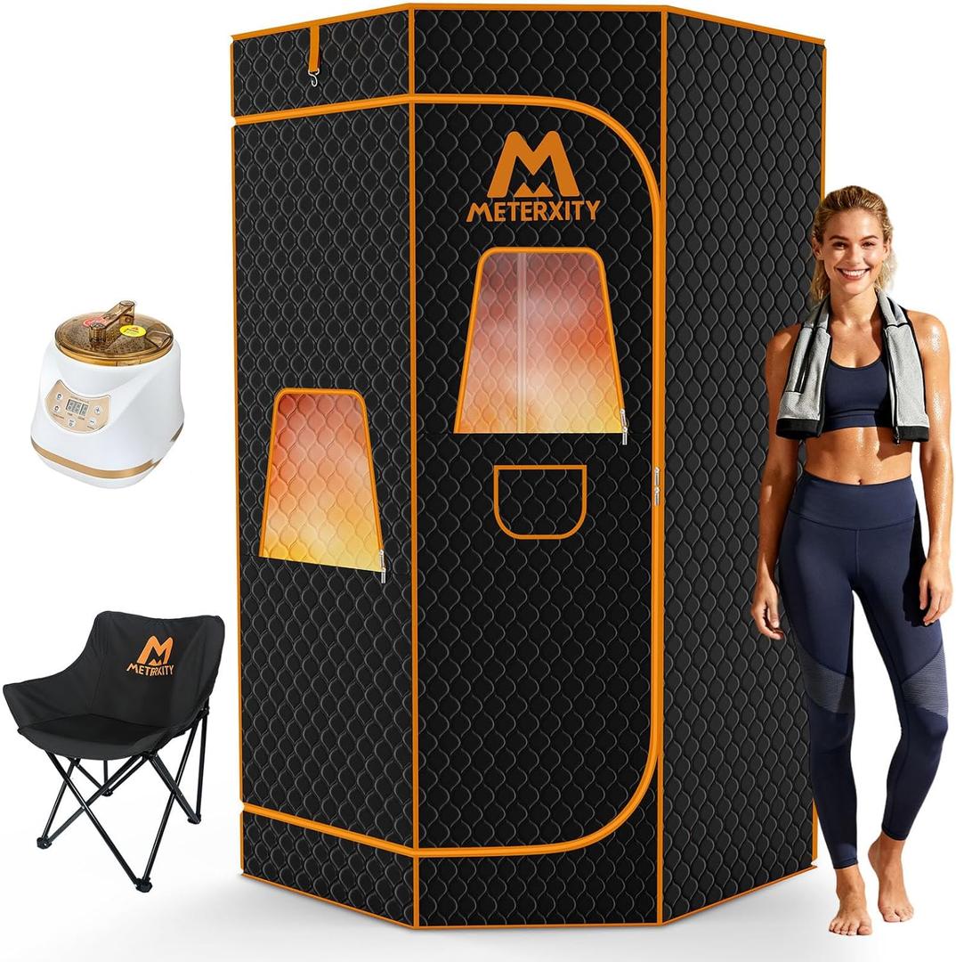 Portable Sauna for Home, Extra Large Sauna Box, Thickened 600D Thermal Sauna Tent, 3L 1500W Steamer, 9 Levels Heat, 99 Mins Timer, 450LBS Folding Chair, Black