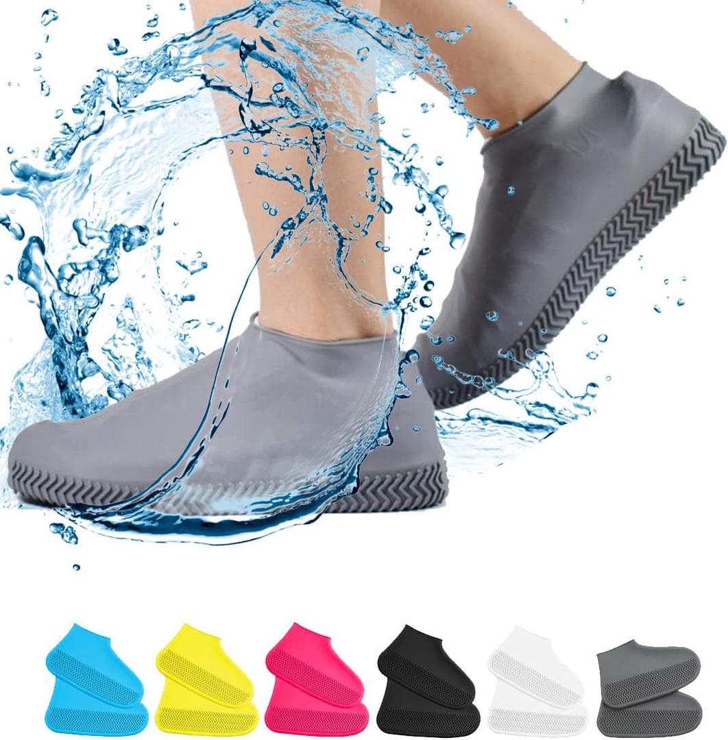 Waterproof Shoe Covers, Non-Slip Water Resistant Overshoes Silicone Rubber Rain Shoe Cover Protectors for Kids, Men, Women (Small, Gray)