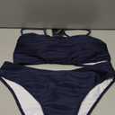 ZAFUL Women Strapless Textured Bandeau Bikini 2 Piece Swimwear Cheeky Solid Lace up Bathing Suits (1-m Navy Blue), XL
