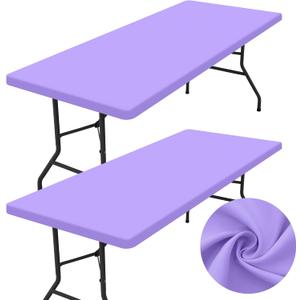 homing 2 Pack Rectangle Table Cloth, Elastic Fitted Fabric Tablecloth Fits for 4 Foot Folding Tables, Washable Table Cover for Picnic, Camping, Indoor, Outdoor, Easter (Lavender, 24" x 48")