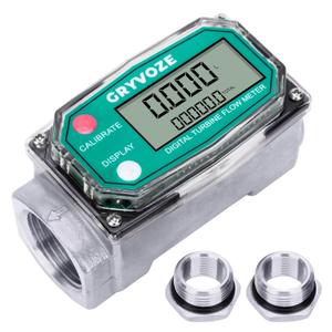 1 Inch Digital Turbine Fuel Flow Meter, 2.6-26 GPM Inline NPT Thread Flowmeter with 3/4 in Adapters for Water, Diesel, Gas Oil, Gasoline, and Other Liquids - Supports Gallon, QTS, PTS, L, m
