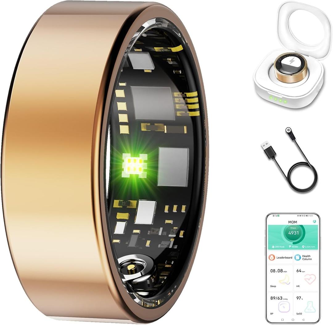 Smart Ring for Women & Men, Fitness Tracker with Heart Rate, Blood Oxygen, Blood Pressure, Sleep Monitoring, Step Counting, IP68 Waterproof for iPhone and Android Rose Gold 9