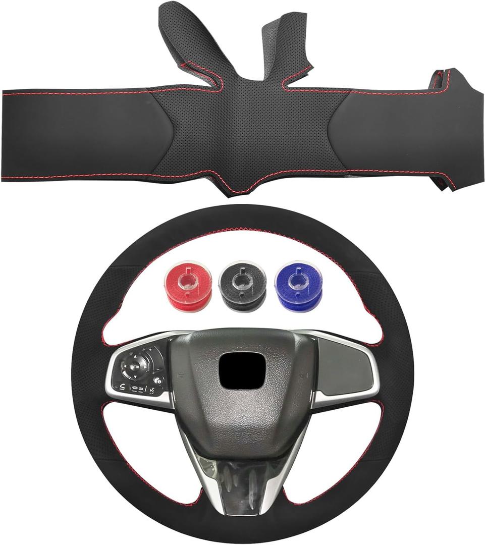 Compatible with Hand Sewn Steering Wheel Cover for Honda Civic 2016-2021 CRV 2017-2021 Clarity 2016-2018 Breeze 2020-2021 Crider Envix 2019-2020 Microfiber Leather Steering Wheel Protector