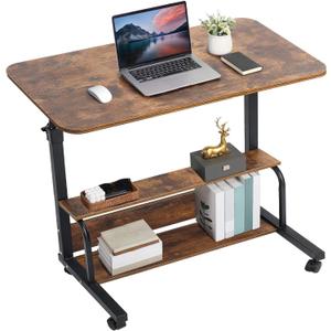 Adjustable Table Student Computer Desk Portable Home Office Furniture Small Spaces Sofa Bedroom Bedside Learn Play Game on Wheels Movable with Storage Size 31.5 * 15.7 in Oak D