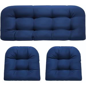 DANGHOOGY Wicker Chair Cushions, Waterproof Outdoor Loveseat Cushions for Patio Furniture, 3 Pieces Wicker Furniture Cushions, 1 Loveseat and 2 U-Shaped Cushions, Blue