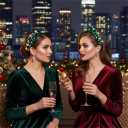 2 x Plaid Headband for Women Christmas Pearl Knotted Headband Fashion Elegant Ladies Wide Knot Headbands Headpieces Hair Accessories (2 Pack Green Plaid) (One Size)