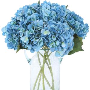 Kimura's Cabin 6pcs Hydrangea Artificial Flowers Silk Faux Hydrangea Flowers with Stems Fake Hydrangeas for Wedding Bouquets Arrangement Home Table Centerpieces Baby Shower Party Decoration(Blue)