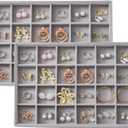 Large Velvet Jewelry Tray 2 Pack Stackable Jewelry Display Drawer Inserts Trays Organizer for Earring Bracelet Necklace Ring (Gray, 24 Grids)