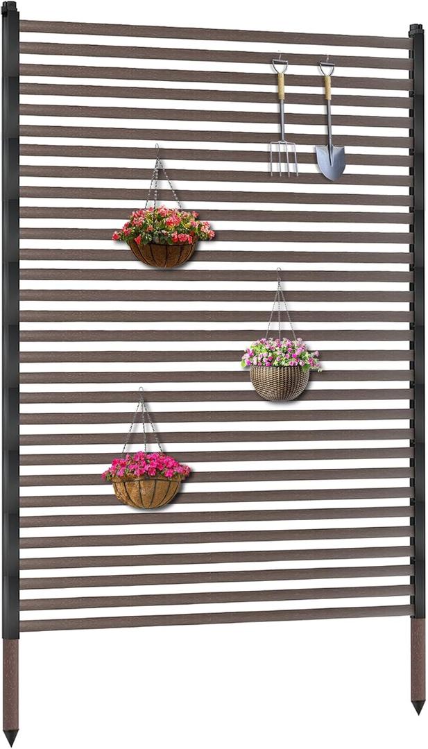 Twira Outdoor Privacy Screen 47" x 71", Extra Large Fence Screen for Outside, Trash Can Metal Privacy Panels, 4FT x 6FT Decorative Pipes and Slats Divider Fence Privacy for Backyard Patio Garden Brown