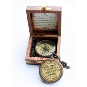 Gift for Son to My Son Compass with Wooden Box Christmas, Keepsake, Graduation Gift for boy Engraved Meaningful Gifts Functional Life Direction Compass Birthday Gift for Son