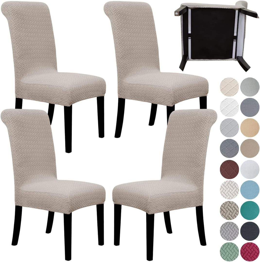 SPRINGRICO 4 Pack Dining Room Chair Covers with seat Belt, Stretch Parsons Chair Slipcover Washable Kitchen Dining Chair Cover Removable Seat Protector Set of 4, S3- Taupe