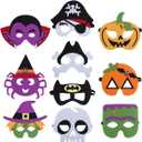 Halloween Felt Masks for Kids Girls Boys, Cosplay Masquerade Party Eye Mask with Elastic Rope, Include Witch Pumpkin Pirate Skeleton Vampire Mask, 10 Styles