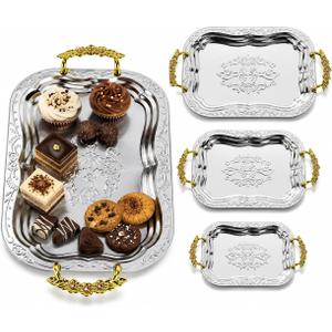 3-Pack Silver Serving Trays Stainless Steel – 15.7''+13.7''+11.8''